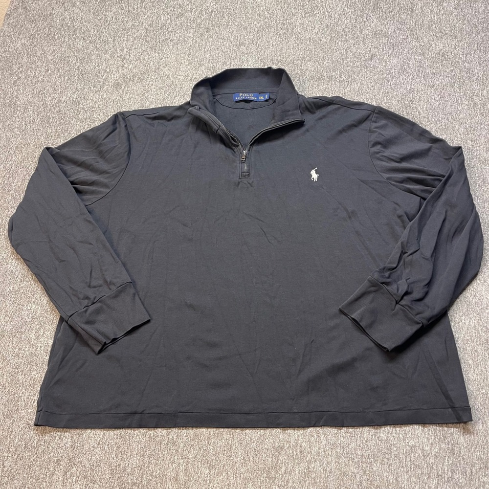 Polo Ralph Lauren Mens XXL Black 100% Cotton Quarter Zip Pullover Pony Logo